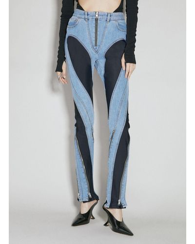 Mugler Slited Bi-material Spiral Jeans - Blue