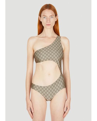 Gucci GG Asymmetric Cut-out Swimsuit - Natural