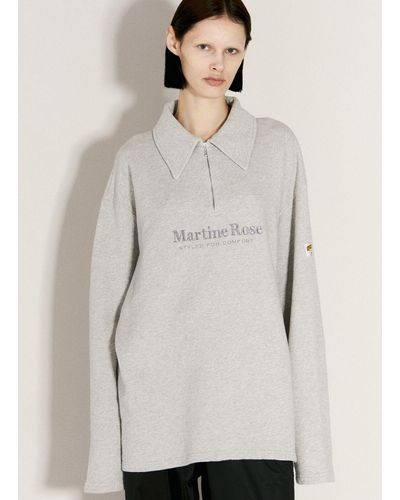 Martine Rose Logo Embroidery Zip-up Polo Sweatshirt - Gray