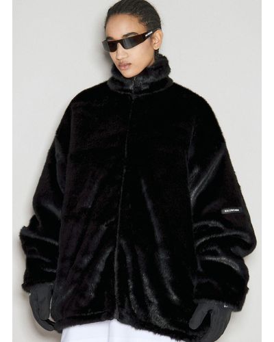 Balenciaga Faux-fur Zip-up Jacket - Black