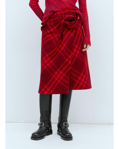 Burberry Check Wool Skirt - Red