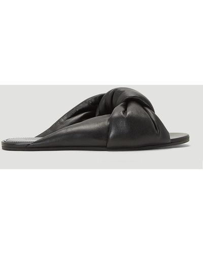 Balenciaga Drapy Leather Slides - Black