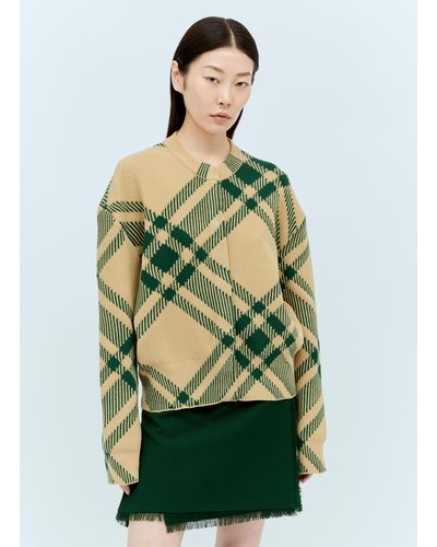 Burberry Check Wool-blend Cardigan - Green