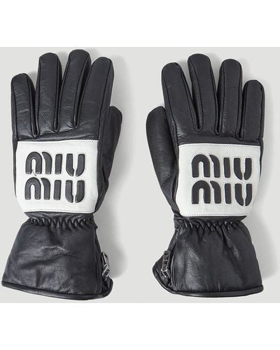 Miu Miu Leather Logo Ski Gloves - Black