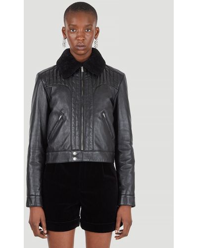 Saint Laurent Shearling Leather Jacket - Gray
