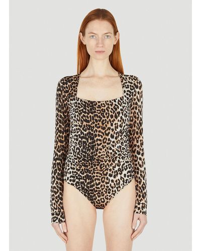 Ganni Leopard Print Bodysuit - Brown