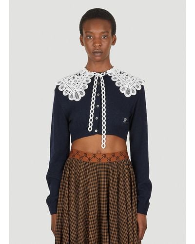 ROKH Lace Collar Cropped Cardigan - Blue