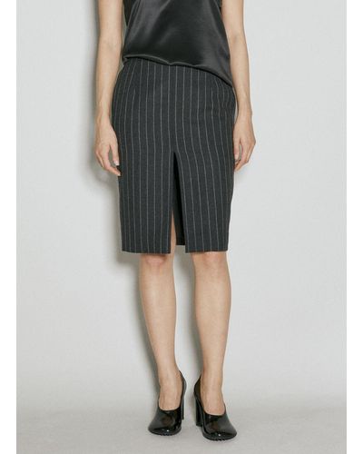 Saint Laurent Striped Wool Pencil Skirt - Gray