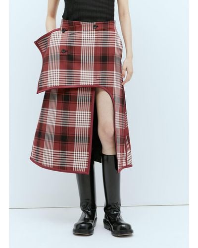 Issey Miyake Counterpoint Check Skirt - Red