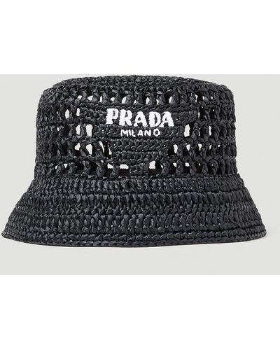 Prada Raffia Woven Bucket Hat - Black