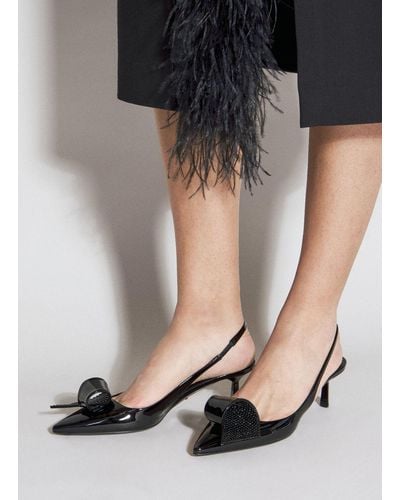 Prada Patent Leather Slingback Kitten Heels - Black