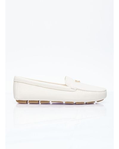 Prada Driver Leather Loafers - White