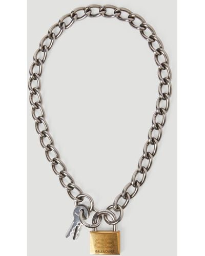 Balenciaga Locker-pendant Chain Necklace - Metallic