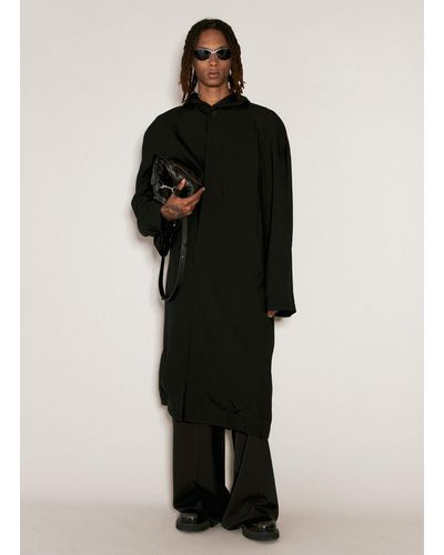 Balenciaga Raglan Hooded Coat - Black