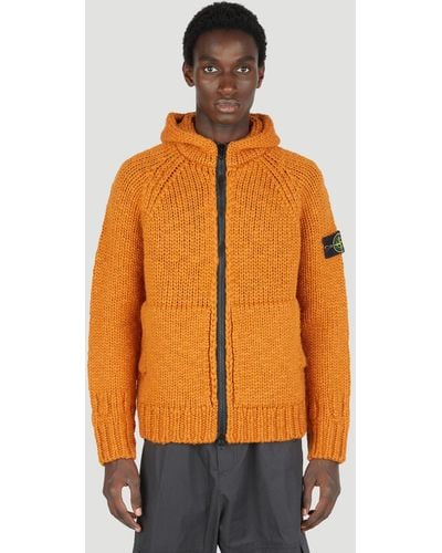 Stone Island Wool Knit Zip Up Sweater - Orange