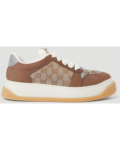 Gucci Double Screener Woven And Suede Low-top Sneakers - Brown