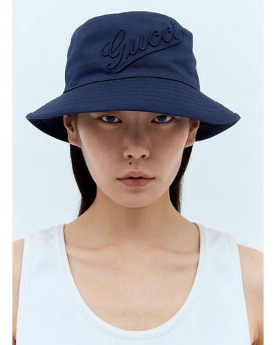 Gucci Logo Embroidery Bucket Hat - Blue