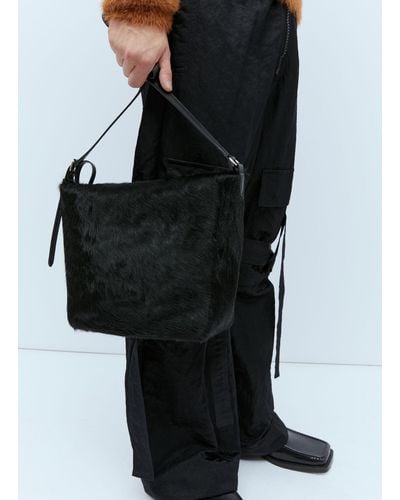 Dries Van Noten Leather-trimmed Hair Crossbody Bag - Black