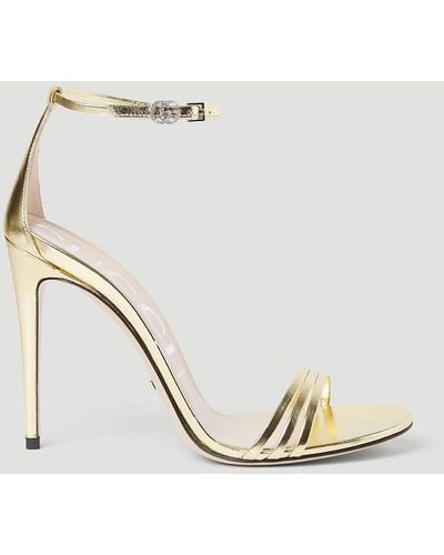 Gucci Metallic Leather Heeled Sandals - Natural