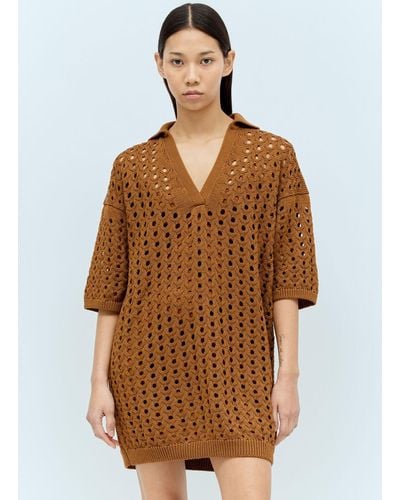 Max Mara Knit Mesh Mini Dress - Brown
