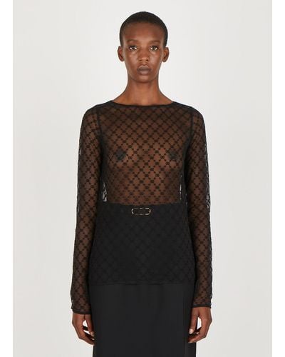 Gucci Gg Embroidered Tulle Top - Black