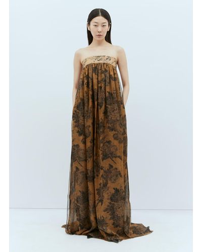 Max Mara Floral Silk Chiffon Bustier Dress - Natural