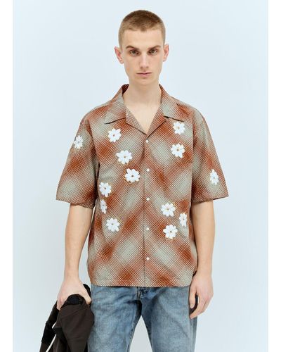 Noma T.D Hand-embroidery Ombre Plaid Shirt - White