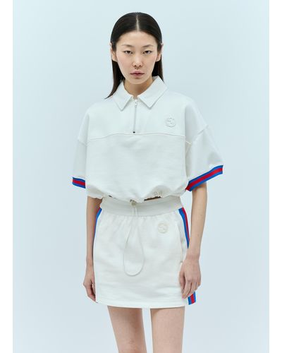 Gucci Crop Polo Shirt With Web Stripe Trim - Blue