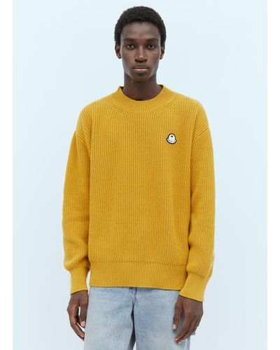8 MONCLER PALM ANGELS Logo Patch Wool Sweater - Yellow