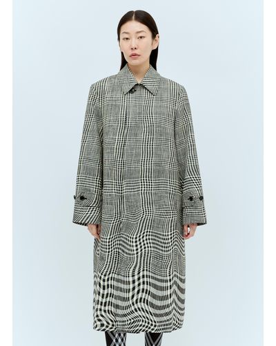 Burberry Long Warped Houndstooth Car Coat - Grey