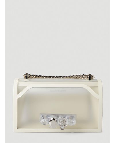 Alexander McQueen Jeweled Satchel Transparent Shoulder Bag - White