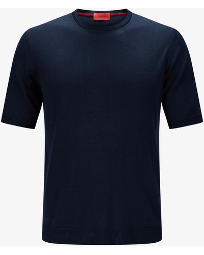 Isaia Seiden-Strick-Shirt - Blau