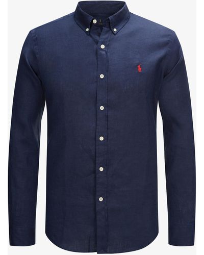 Polo Ralph Lauren Leinenhemd Custom Fit - Blau