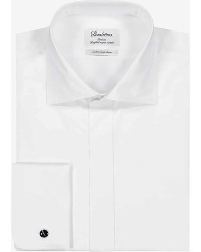 Stenströms Smokinghemd Slim Fit Flat Front extra langer Arm - Weiß