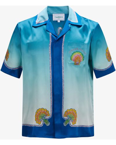 Casablancabrand Seiden-Bowlinghemd - Blau