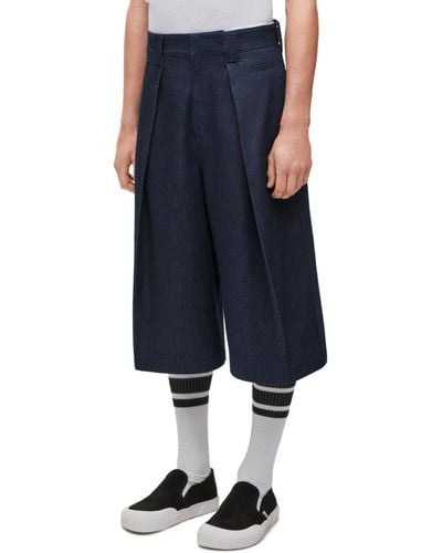 Loewe Luxury Pleated Shorts In Denim - Blue