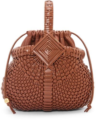 Loewe Mini Diamond Round Basket Bag In Calfskin - Brown