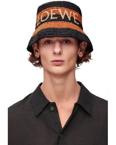 Loewe Luxury Bucket Hat In Raffia - Black