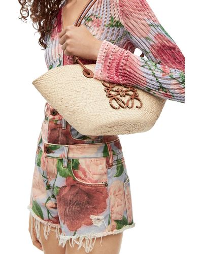 Shop LOEWE Large basket bag in palm leaf and calfskin (327.02.S81) by  momochani
