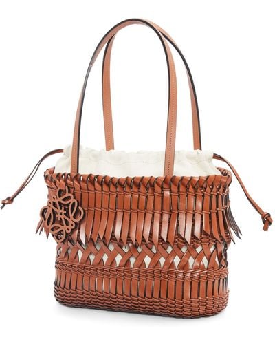 Loewe Luxury Fringe Square Basket Bag In Calfskin - Natural