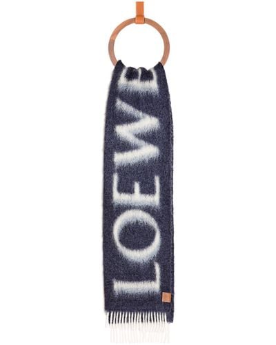 Loewe Anagram-patch Logo Wool And Mohair-blend Scarf - Blue