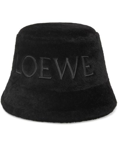 Loewe Luxury Bucket Hat In Shearling - Black