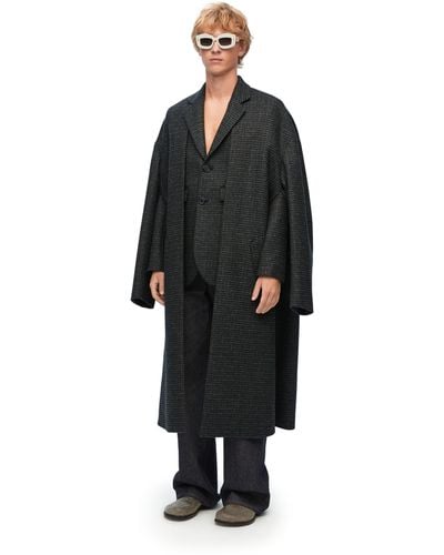 Loewe Double Layer Coat In Wool - Black