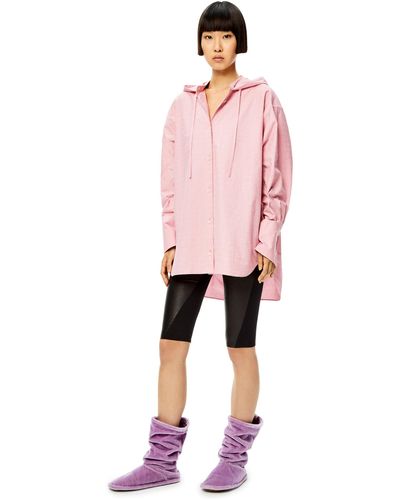 Loewe Luxury Anagram Hooded Shirt In Cotton For Women - Pink