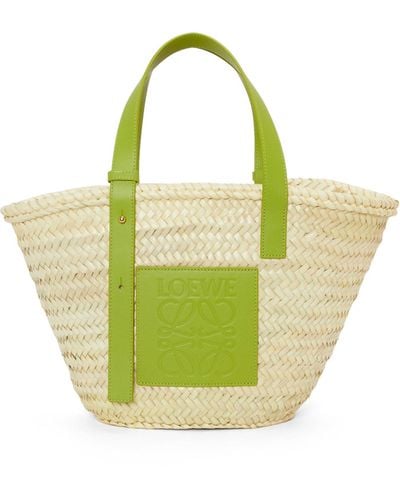 Loewe Basket Bag In Palm Leaf And Calfskin - Green