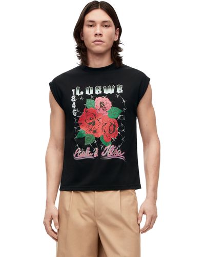 Loewe Roses Sleeveless T-shirt In Cotton - Multicolor