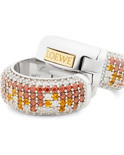 Loewe Luxury Pavé Hoop Earrings In Sterling Silver And Crystals - Multicolor