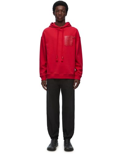 Loewe Anagram-patch Relaxed-fit Cotton-jersey Hoody - Red