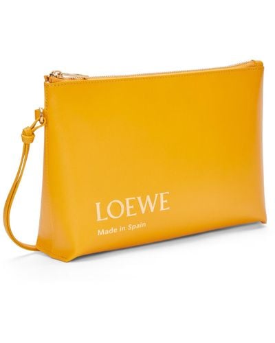 Loewe Luxury Embossed T Pouch In Shiny Nappa Calfskin - Orange