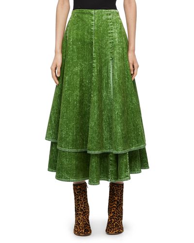 Loewe Luxury Double Layer Skirt In Denim - Green